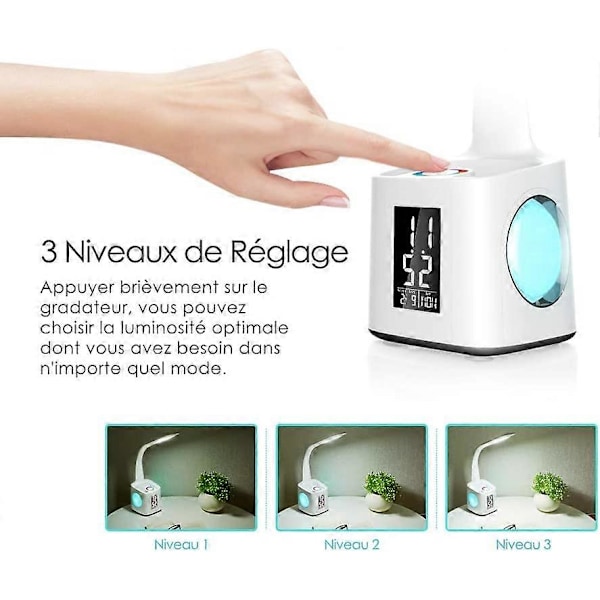 Ögonvänlig LED Skrivbordslampa USB-port med Pennhållare/Tid/Kalenderdisplay 3 Nivåer Dimbar 10W