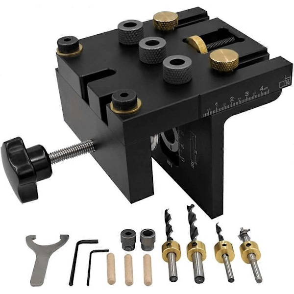 6 8 10 mm 3-i-1 Snickeriverktyg Lokaliserare, Positioneringsklämma Justerbar Borr, Doweling Jig Kit, Förlängningsstänger