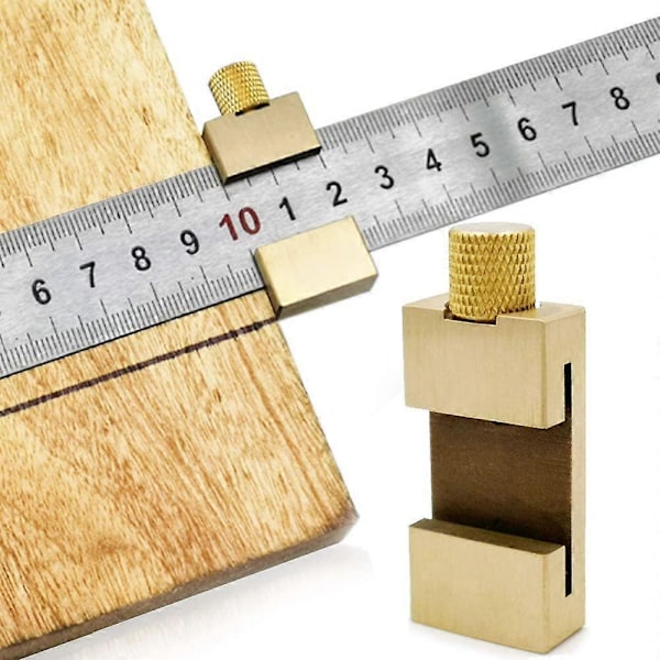 Linjalverktyg Mässing Stållinjal Trä Positioneringsblock Linjelokalisator Mätverktyg, med 300mm (Gyllene)