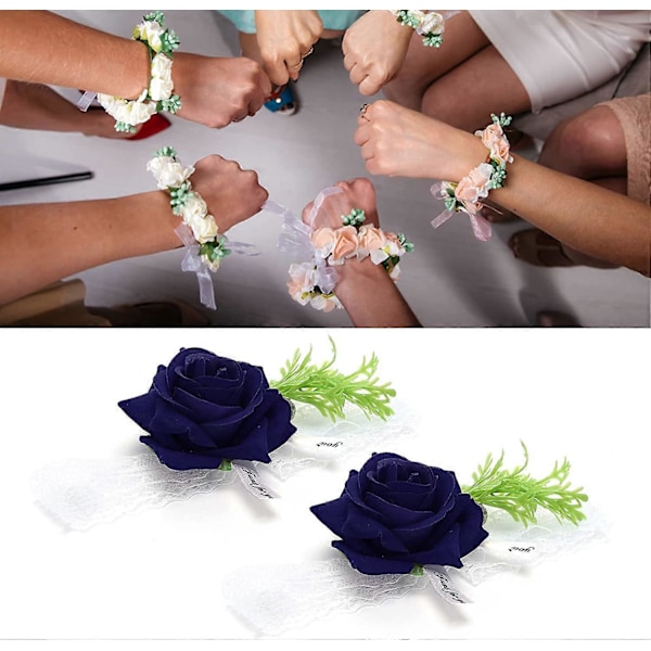 Handledskorsage för bröllop - 2 stycken Brudtärna Siden Handledsblomma Brudkorsage (Blå)