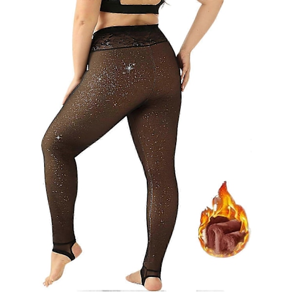 Fleecefodrade tights för kvinnor, falska genomskinliga varma strumpbyxor, termiska ogenomskinliga