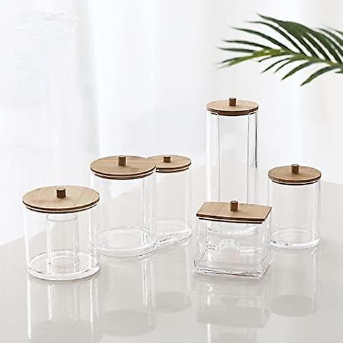 Bomullspinnehållare, Bomullspinnebehållare Bomullspinneförvaring Bomullspinnebox med Trälock för Vardagsrum, Sovrum, Badrum (15,9x9x13cm)