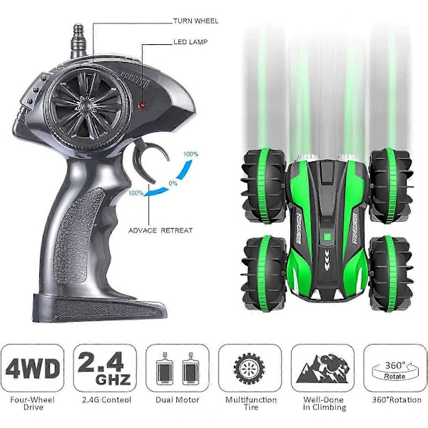 Fjärrstyrd Bil Båt 4WD 6CH 2.4Ghz Land Vatten 2i1, 1:16 Grön