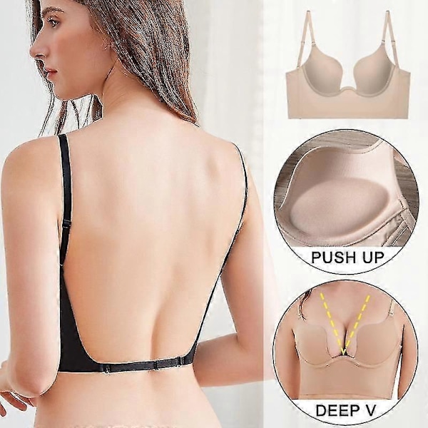 Push Up BH Rygglös Dam BH Låg Skärning Sexig Plunge BH Öppen Rygg Bröllopsunderkläder Osynlig Sömlös Djup U Underkläder