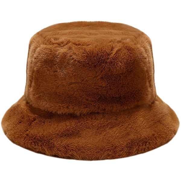 Fiskarhatt i plysch för damer, vinterhatt, fluffig bucket hat, varm fiskarhatt (svart)