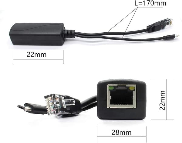 2-pack Gigabit PoE-splitter, 48V till 5V 2.4A Micro USB Ethernet-adapter, Fungerar med Raspberry Pi 3B+ IP-kamera och mer