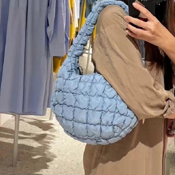 Typ J Stor Kapacitet Polyester Plisserad Design Dam Handväska Stilren Enkel Axelväska