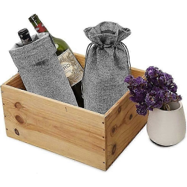 Jute Vinpåse Hessian Vinflaskpresentpåse med Dragsko Grå - 12-pack