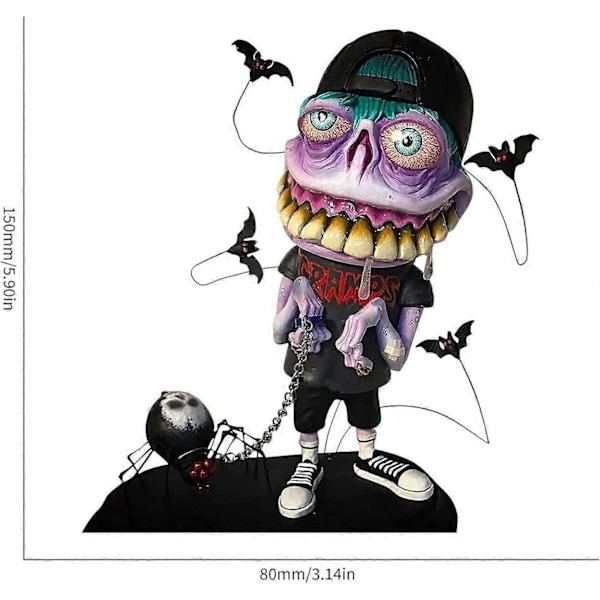 Halloween Stor Mun Monster Staty, Läskig Monster Figurin, Handgjorda Hantverk i Resin, Kuslig Skulptur Spökhusdekor