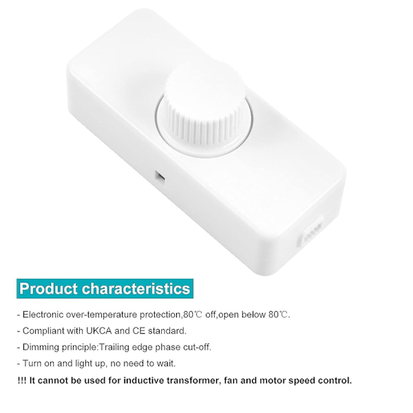 3-100W LED bakkantsdimmer (vridströmbrytare), 220-240V, CE-kontakt, vit