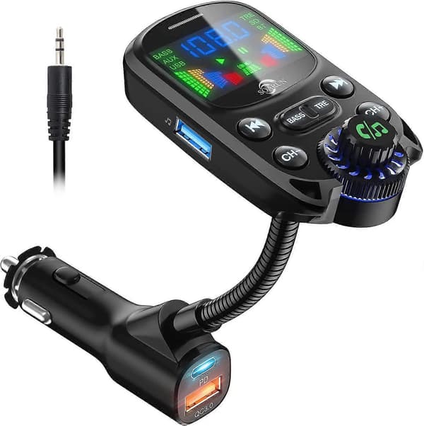 Bluetooth 5.3 FM-sändare, QC3.0 PD30W Billaddare Handsfree Bil Kit