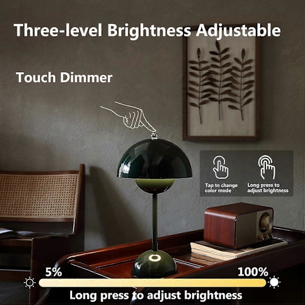 Flowerpot Sladdlös Bordslampa, 1800mAh Batteri Svampbordslampa, Portabel Uteplatsbordslampa, Liten Uppladdningsbar Lampa (Grön)