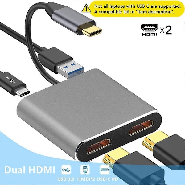 USB Typ C Dockningsstation för Laptop Dubbel Skärm HDMI Dubbel Skärm USB 3.0 Hub Adapter Docka