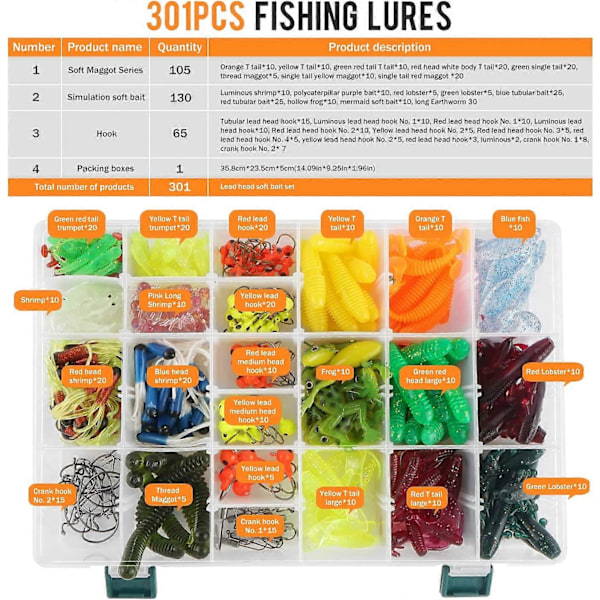 Fiskedrag Kit, Fiskedrag Beten Utrustning Blandat Inklusive Krokar, Crankbaits, Spinnerbaits, Plastmaskar, Topwater Drag, Utrustningslåda och Mer Fiske