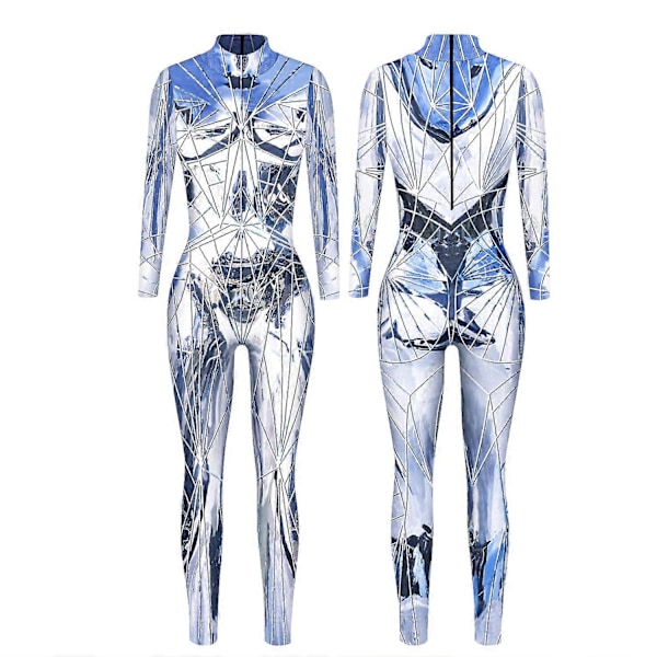 Reflect Print Cosplay Kostym Dam Halloween Party Jumpsuits Festival Helg Zentai Bodysuits Kvinnlig Elastisk Outfit A XL