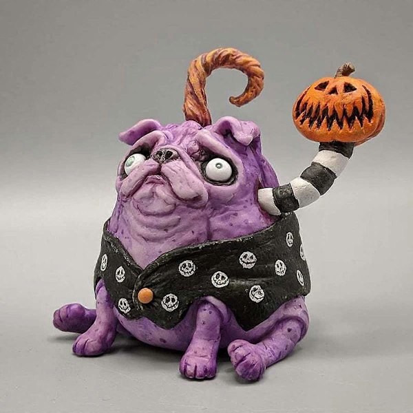 Zombie Pumpa Hund Skulptur Trädgårdsdekor Halloween Djurfigur Ornament Harts Hantverk Roliga Mops Statyer