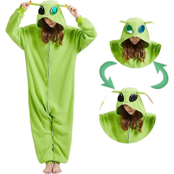 Grön Alien Onesie Pyjamas Vuxen Tecknad Halloween Cosplay Kostym Hemmakläder Sovkläder för Kvinnor Män M