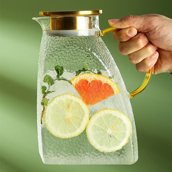 Glaskanna/karaff med lock i rostfritt stål, läckagesäker, 1,8 L