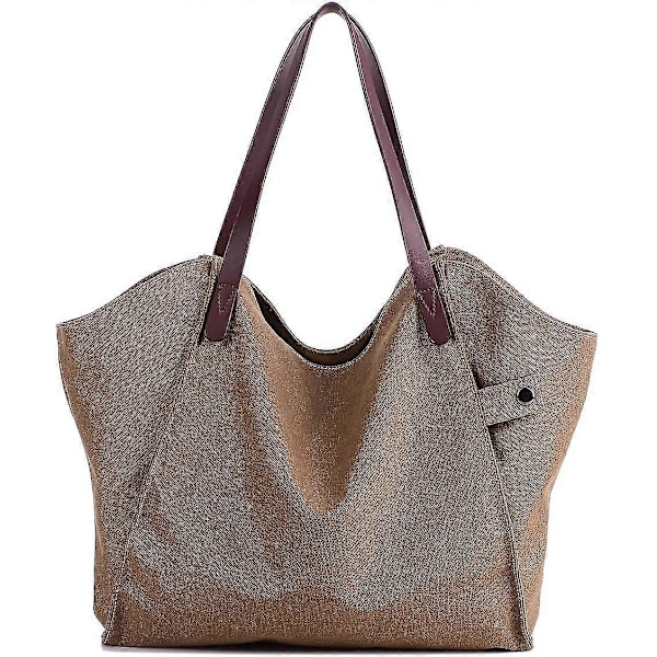 Canvas Handväska Dam Axelväska Strandväska Handledsväska (beige)