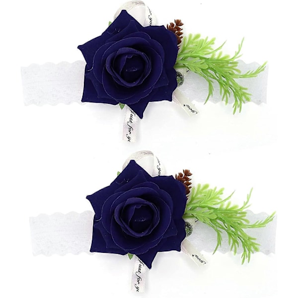 Handledskorsage för bröllop - 2 stycken Brudtärna Siden Handledsblomma Brudkorsage (Blå)