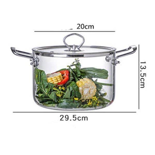 Glasgryta med lock, transparent glasgryta, 3,5 L