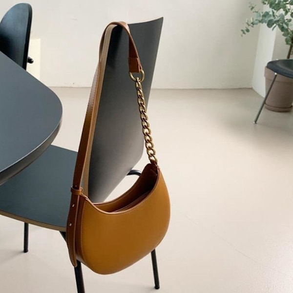 Dam Design Axelremsväska Underarmsväska Liten Väska Retro Kedja Sadelväska (Brun)