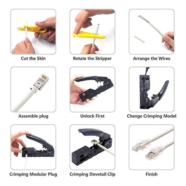 RJ45 Krympverktyg Professionellt Nätverkskrympverktyg för RJ45 Cat7 Cat6a Cat6 Cat5 RJ11 Ethernetkabelkontakter