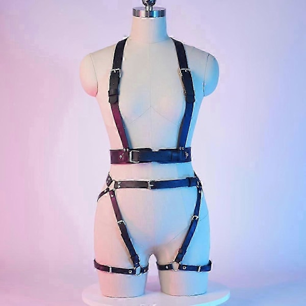 Kroppssele för kvinnor, nitbälte, underkläder, strumpeband, läder, goth, festival, rave-outfit