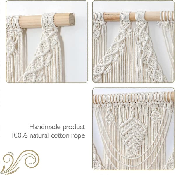 Makramé Väggbonad Stor Boho Chic Vävd Tapestry Blad Tofs Konst Bomullsrep Bohemisk Makramé Väggdekor för Sovrum Vardagsrum Lägenhet Bakgrund