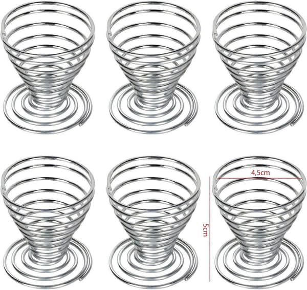 Set med 6 spiralformade äggkoppar i rostfritt stål för ägghållare