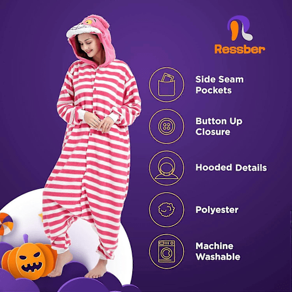 Unisex Vuxen Onesie Pyjamas Djur Heldräkt Halloween Kostym Jul Sovkläder Jumpsuit Pink Cheshire Cat X-Large