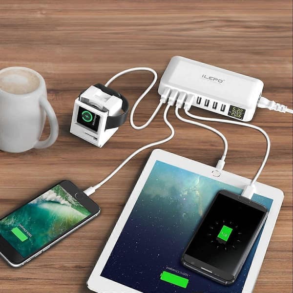 5V8A 8-portars USB-laddare med LCD-skärm, USB Multi Socket Smart Laddstation