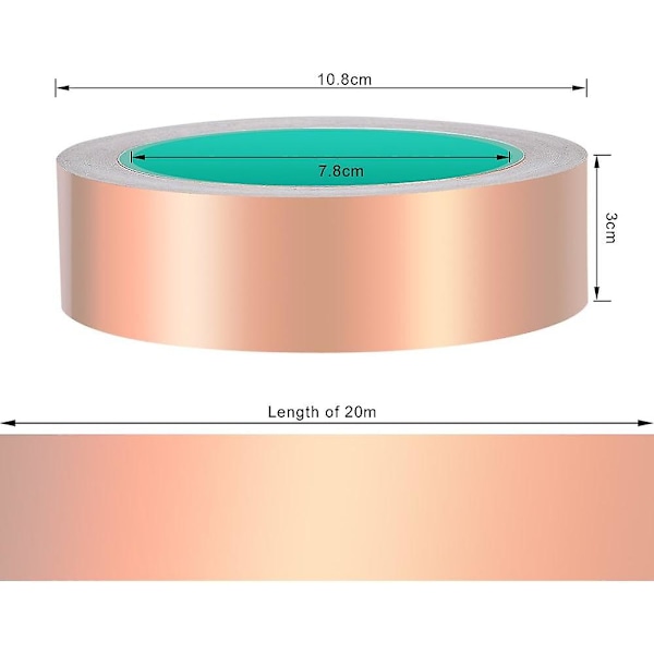 Aluminiumfolietejp, dubbelsidig ledande tejp för gitarr, EMI-skärmning, jordning och lödning (30mm X 20M)