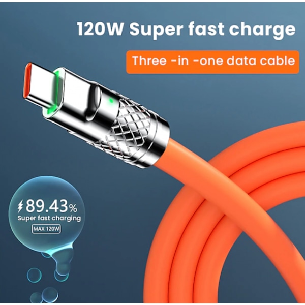 3.3ft 120W 3-i-1 Multi Snabbladdnings Nylonflätad Kabel USB Laddare Sladd Med 3 Olika Portar (USB C/Micro/Lightning)