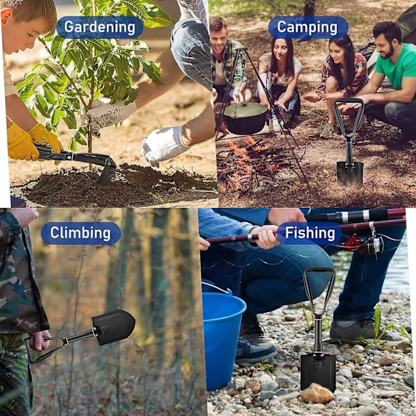 58cm Hopfällbar Spade, Extra Stabil Höghållfast Kolstål Multifunktionsspade med Bärväska, Kombinerad Hopfällbar Campingspade för Utomhus Hiki