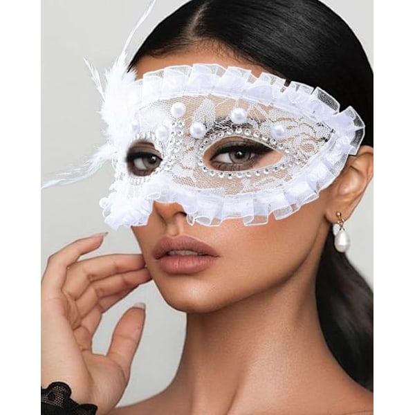 2025 Senaste Modell Kostym Mask för Kvinnor Fjäder Pärlmask Venetiansk Karneval Halloween Mask Mardi Gras Halloweenfest Bal
