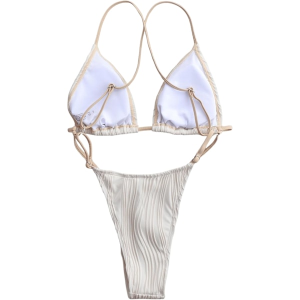 Sexig baddräkt i ett stycke för kvinnor, korsad stringbikini, stringtrosor, beige, stor
