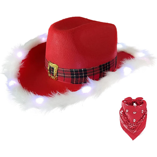 Christmas Light up röd cowboyhatt med fjäderpläd Red Christmas Cowboy Hat