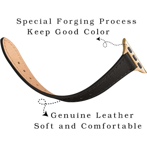 Smala läderband som är kompatibla med Apple Watch Band 38 mm Black with Gold 38mm/40mm/41mm