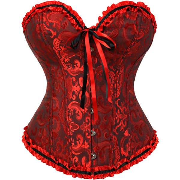 Korsett Top Dam Plus Size Korsetter Vintage Floral Lace Up Black Red 6XL