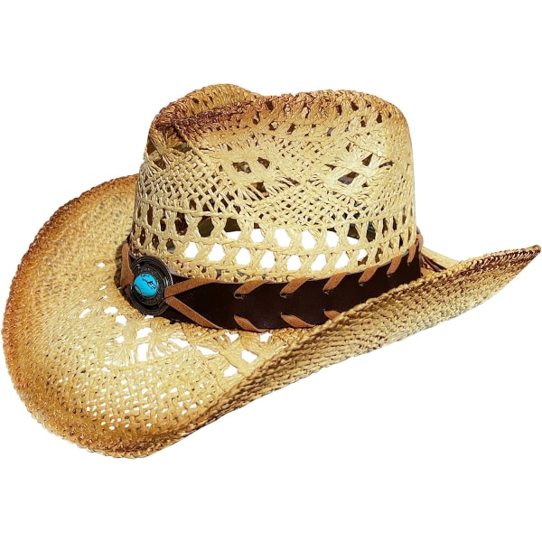 Western Outback Cowboy Hat Herr Dam Stil Halm Filt Western Blue Bead