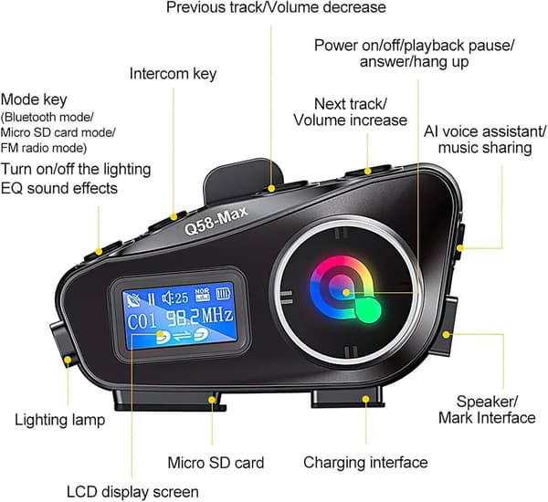 2025 Seneste Model Motorcykel Intercom Hjelm Bagklips Bluetooth Headset LCD Vandtæt
