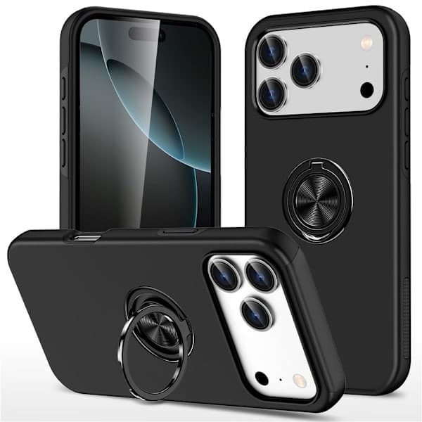 Fodral till iPhone 17 Pro, blandade material, med ring - Svart