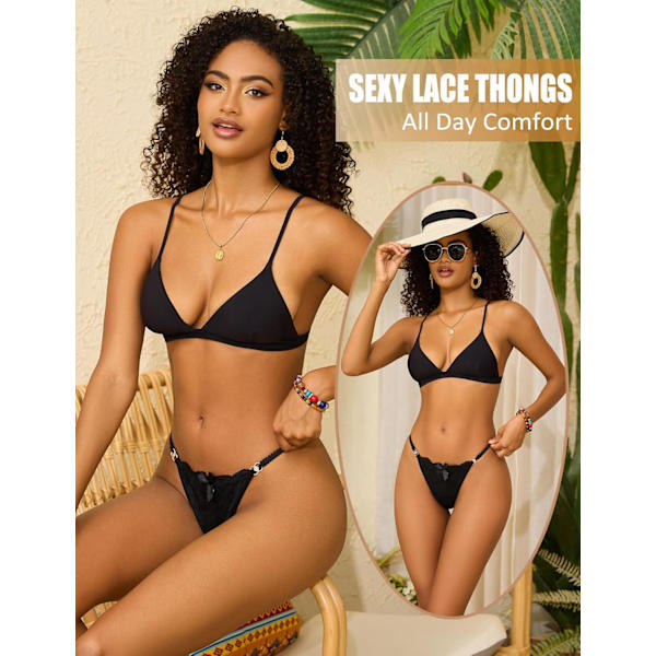 2025 Senaste Modell Spetstrosor för Kvinnor Sexiga Cheeky G-String Plus Size Underkläder Tangas Låg Midja Lingerie Trosor XS-2XL 3-pack(