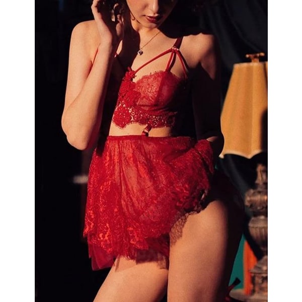 2025 Senaste Modell Underkläder för Kvinnor Spets Babydoll Chemise Sexig Högmidjad Nattlinne Sovkläder Set