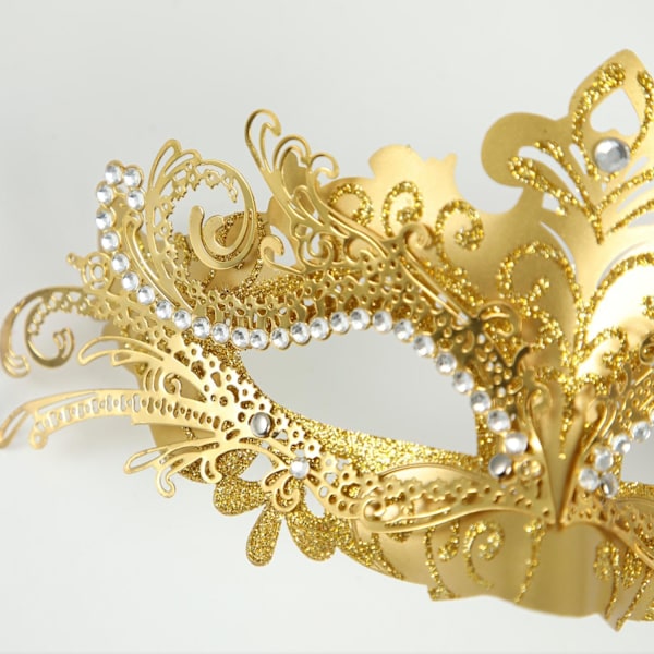 2025 Senaste Modell Maskeradmask med Pinne Venetiansk Guldmask Mardi Gras Dekorationer Halloween Kostym Mask för Kvinnor