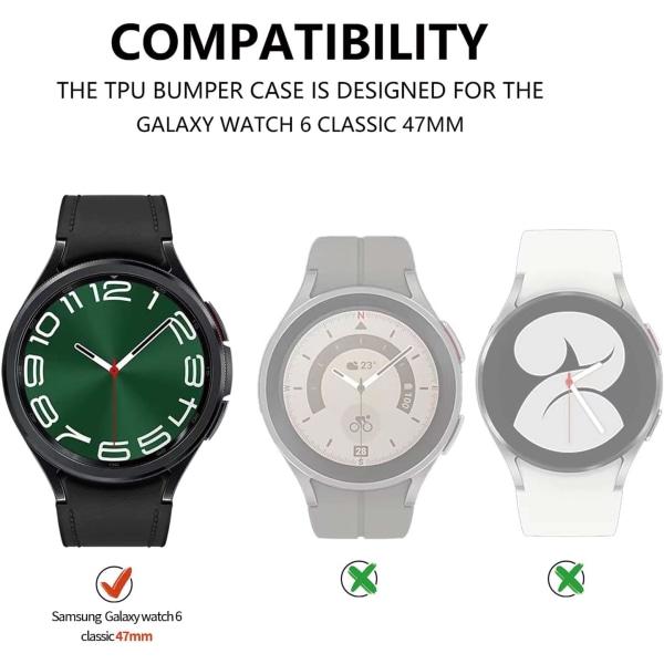 Kompatibel för Samsung Galaxy Watch 6 Classic 47 mm Bumper Case, Bezel