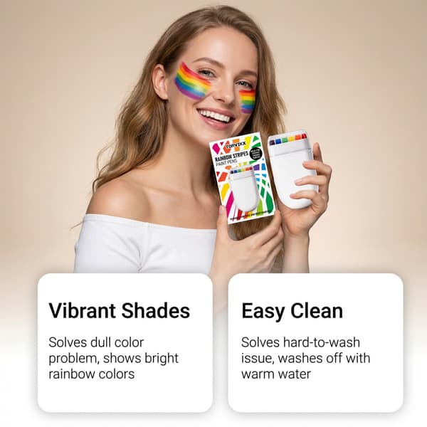 Regnbue ansigtsmaling penne til børn, lyse striber, perfekt til fest makeup.