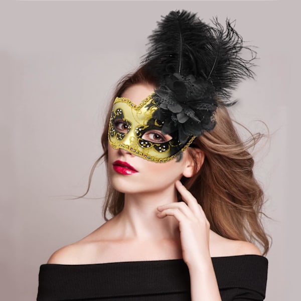 2025 Senaste Modell Fjäder Maskeradmask, Venetiansk Kostym Julmask. Svart & Svart