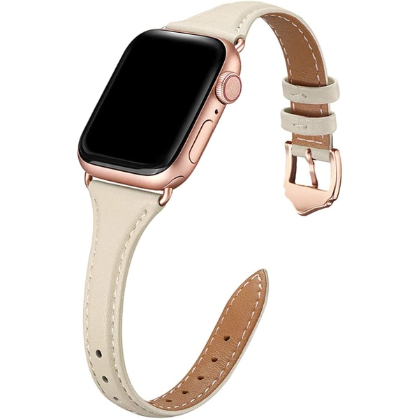 Läderband kompatibelt med Apple Watch Band 38mm 40mm IvoryWhite/RoseGold 38mm 40mm 41mm